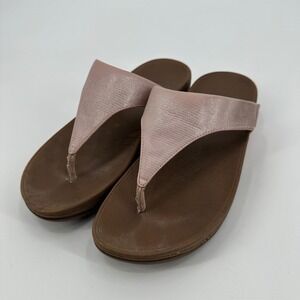 FitFlop Women Microwobbleboard Thong Sandals Rose Gold Lizard Print Brown Size 7